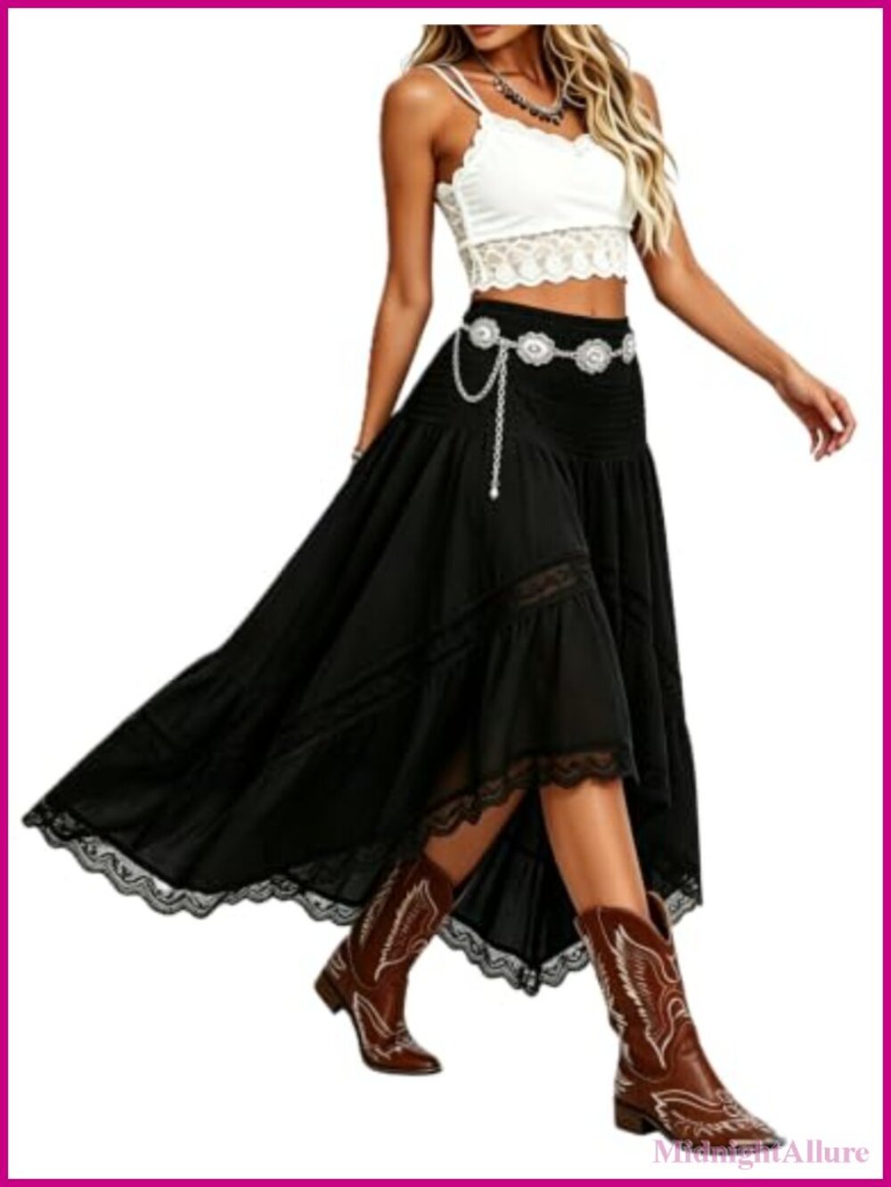 Women's Flowy Tiered High Waist Maxi Skirt Boho A Line Long Skirt